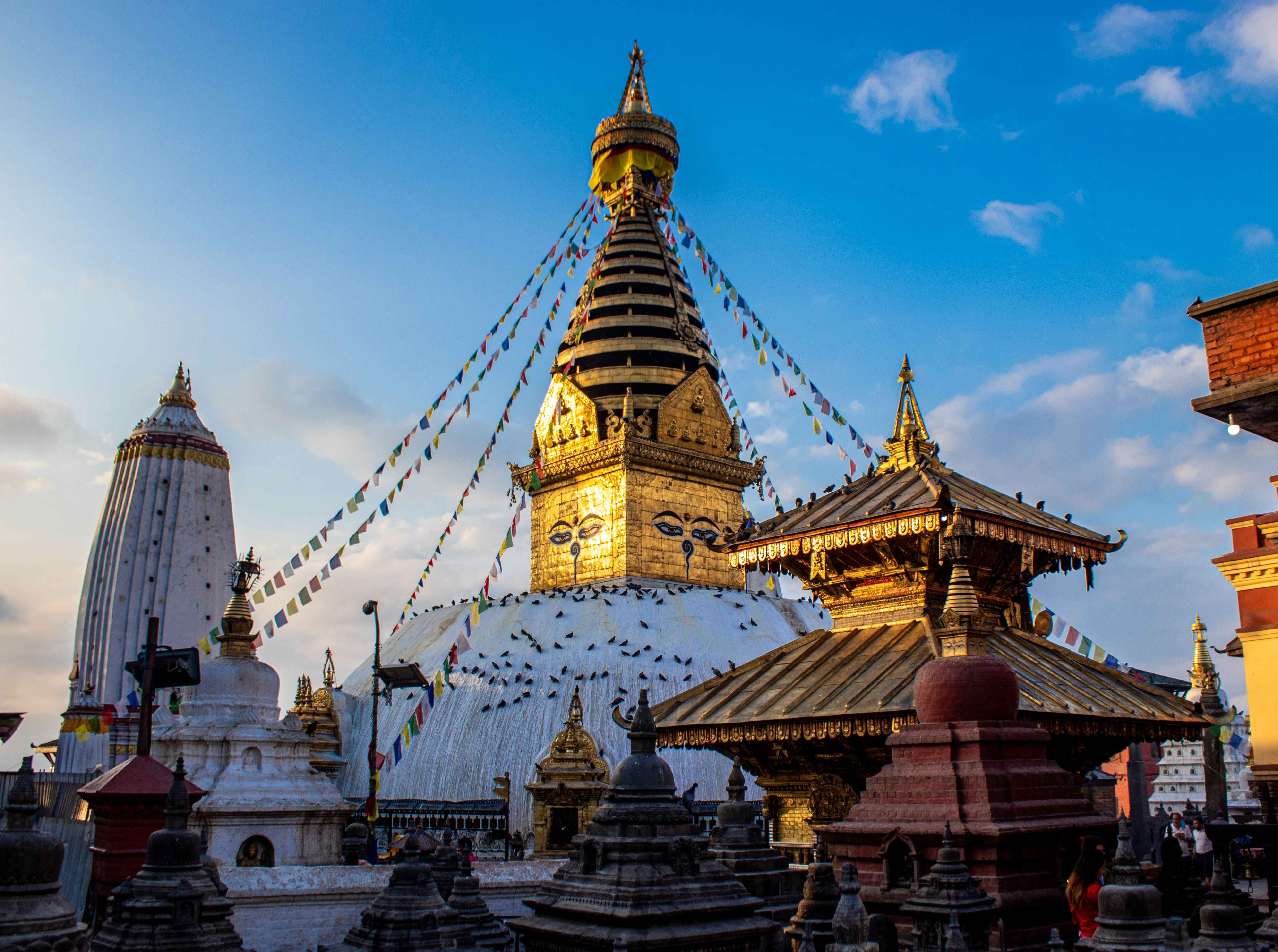 Swyambhunath (Monkey Temple), along with a Hindu Temple